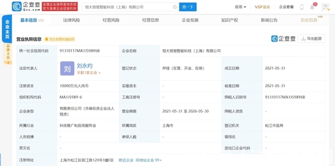恒大新能源汽車布局智能科技，上海設立網絡技術新公司